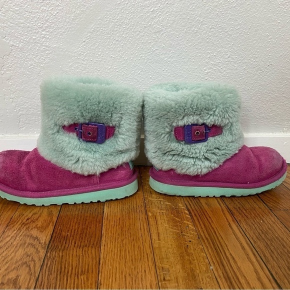 UGG Elle Kids Sheepskin Boots Pink/Blue Size 13 - Picture 4 of 7